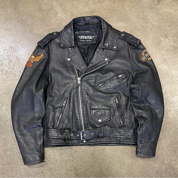 Unik Black Leather Motorcycle Jacket Asymmetrical Design - Picture 1 of 9